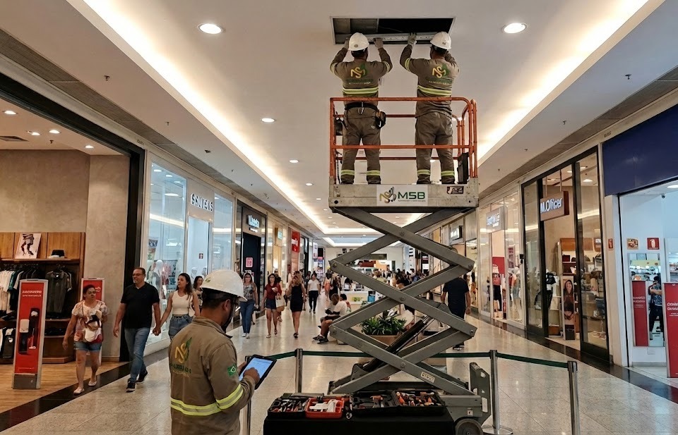 Manutenção elétrica preventiva em shopping.